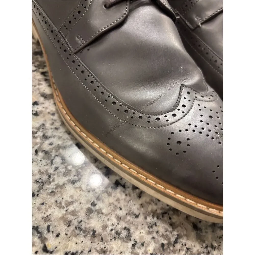 Unlisted by Kenneth Cole Men's Black Leather Wingtip Oxfords with Tan Welt